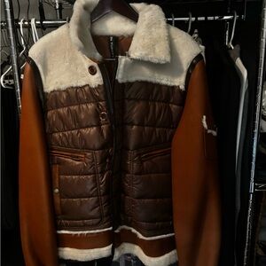 Dolce Cabo Brown and Cream Bomber Jacket LEATHER SHEARLING